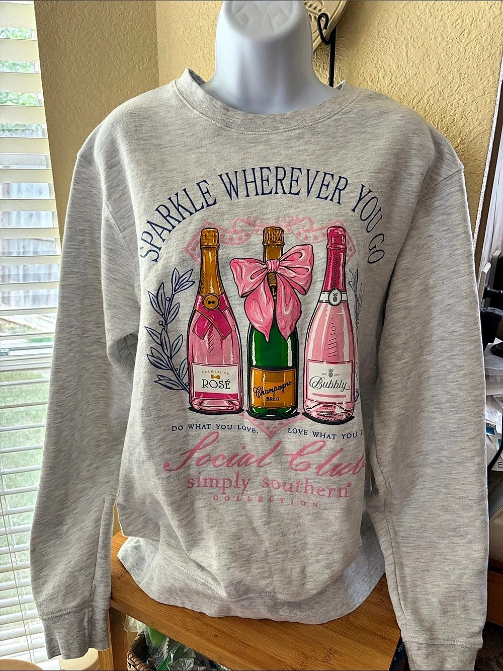 Simply Southern Sparkle Wherever You Go Champagne Sweatshirt Gray Medium